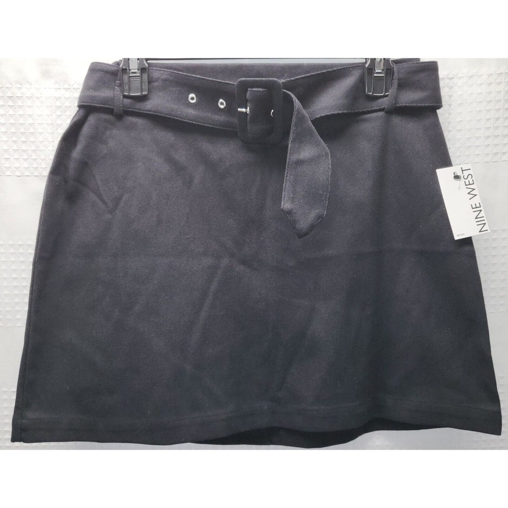 Nine West Skirt Blk Sz PM Mini Skirt Straight Belted Retro Lined Twill Preppy